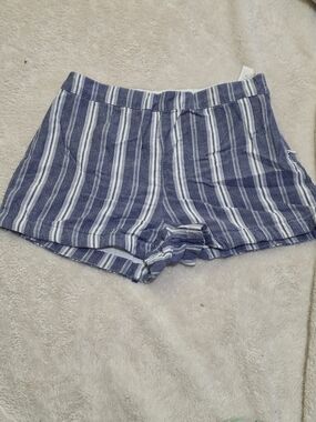 .Hollister Blue and White Vertical-Striped Bermuda Shorts